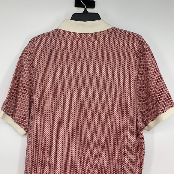 Club Room Top Polo Shirt Frat Geometric Short Sleeve Red Button - Picture 13 of 14